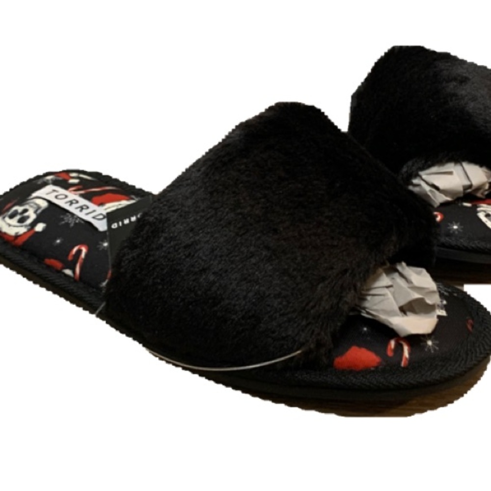 Torrid Skull Santa Faux Fur Band Slippers 7.5 WIDE - NEW